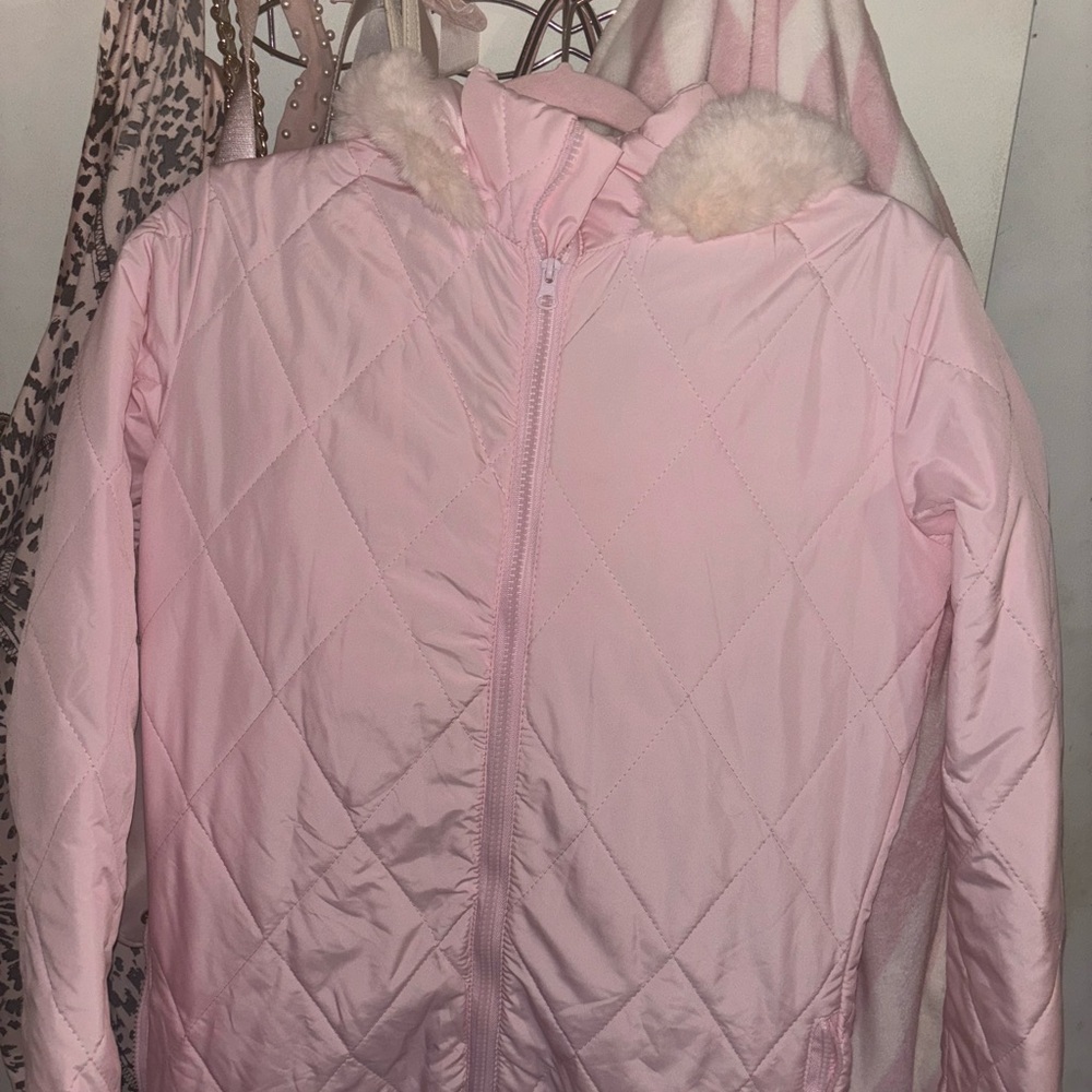 Pink quilted ski suit